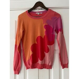 Boden Pink Orange Floral Wool Cotton Crew Neck Sweater US 6 EUC